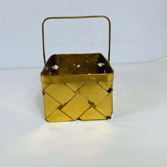 Brass Basket Woven Handle Boho Style Trinket Dish Rectangle Catchall Eclectic - Picture 12 of 14